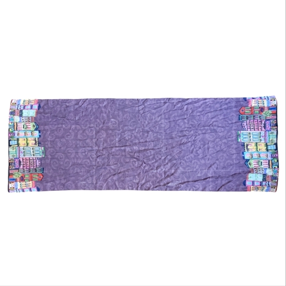 Karen Fields Lightweight Scarf with City Town Print Trim Purple Women's - Picture 5 of 8